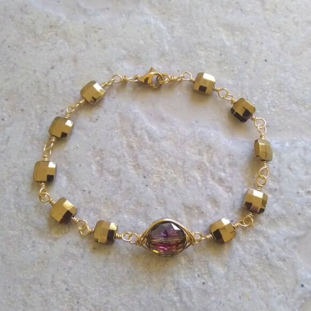 Trendy & Boho Chic! Delicate + Dainty Handmade Bracelet - Mauve & Gold Colors